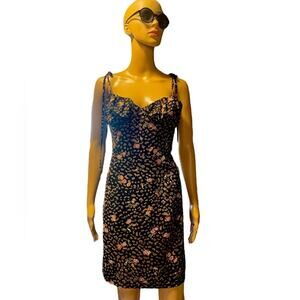 Shein Bodycon Dress Womens XL Black Adjustable Tie Strap Floral Pleated Chest